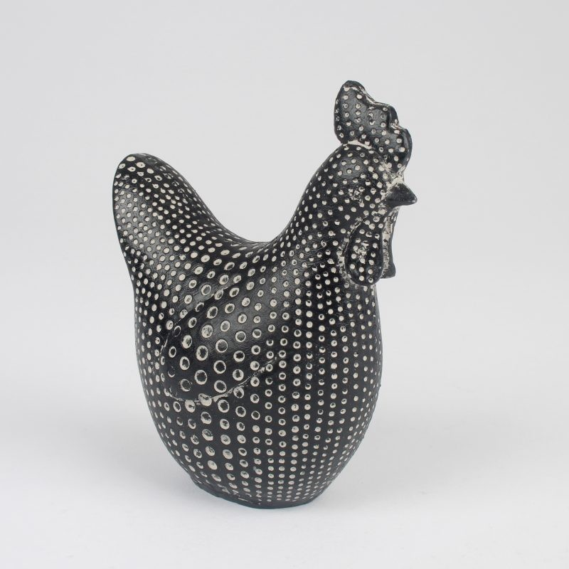 Black n White Hen Spotty Cockerel Ornament 12cm Rooster Sculpture Home Figurine