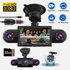 NEW HD 1080P 360° Dash Cam 4 Channel Driving Recorder Car Front+Rear Camera+32GB