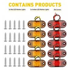 5X Amber+ 5X Red Car LED Truck Trailer RV Side Clearance Marker Lights Lamps New