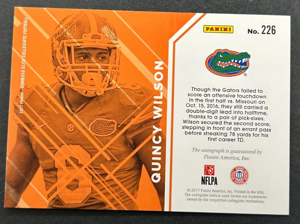 2017 Panini Elite Draft Picks - Quincy Wilson #226 Florida Gators - RC AUTO - Image 2 of 2