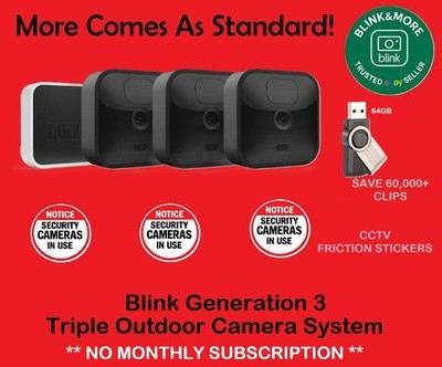 Blink Outdoor wasserdicht HD Wireless 3 Kamera Sicherheitssystem + 64GB USB + CCTV *