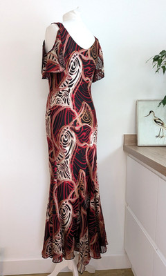 Vintage 1990's  whimsical Devore bias cut flutter hem maxi dress size 10
