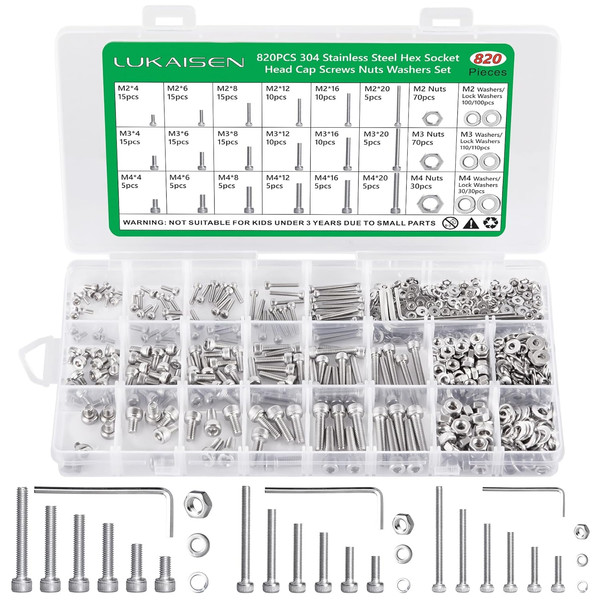 820 Stk M2 M3 M4 Schrauben Muttern Sortiment Set, Sechskopf-Knopf Zylinderschrau-image