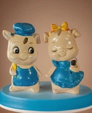 Vintage Pair of Collectible Mr. & Mrs. Pig Salt and Pepper Shakers Hong Kong