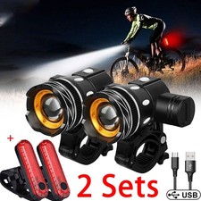 2Sets USB Rechargeable LED Bicycle Headlight Bike Front Rear Lamp Cycling LighVc