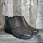 Womens Clarks Caddell Rush Brown Leather Zip Mini Wedge Ankle Boots Size 7.5 M