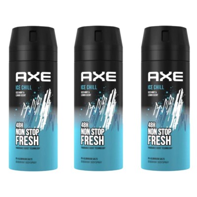 3 Pack Axe Ice Chill for Men Deodorant Body Spray, 150ml (5.07 oz)