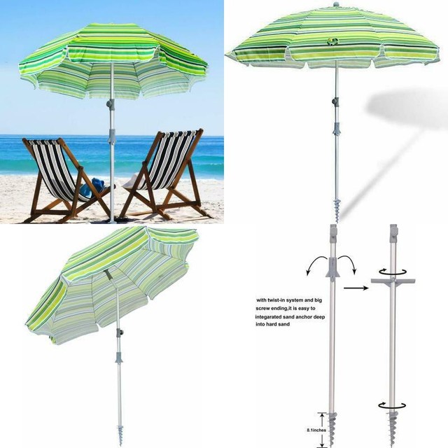 Portable Uv 50 Snail Beach Umbrella Sand Anchor With Tilt Aluminum Pole Yellow Blue Protection Beach Umbrella With Carry Bag For Outdoor Patio Talkingbread Co Il