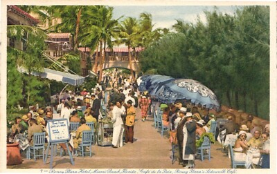 Miami Beach, FL Roney Plaza Hotel Cafe de la Paix, Sideway Cafe Linen Postcard