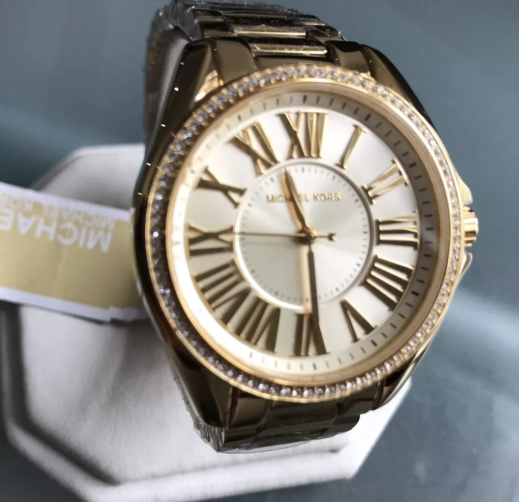 Ladies Genuine Michael Kors Kacie Gold Crystals Designer Watch Roman MK3568