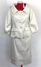 NEW 820 DANA BUCHMAN White Gold 2 Piece Skirt Suit Blazer Jacket Women Size 2