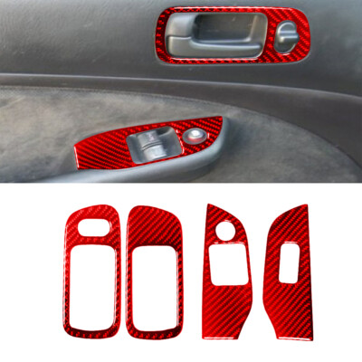 4Pcs Red Carbon Fiber Window Lift Switch Panel Trim Cover For Honda Civic 03-05