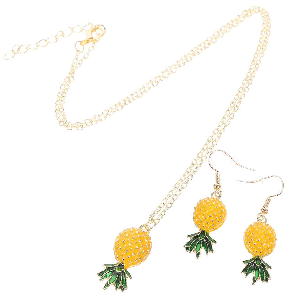 Vintage Pineapple Necklace and Matching Fruit Stud Earrings Set