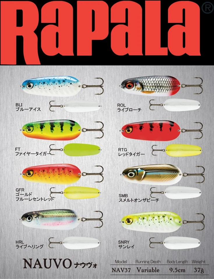 RAPALA NAUVO ONDULANTE METALLO OCCHI 3D 19gr 6,6cm 37gr 9,5cm Luccio Siluro