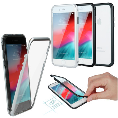 Für Apple iPhone XR  360° MAGNET Tasche GLAS CASE Hülle Aluminium Vor- Rückseite