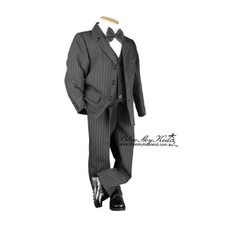 BNWT Boys Kids Black Pin Stripe Formal 5pcs Suit set Page Boy size 000 To 16