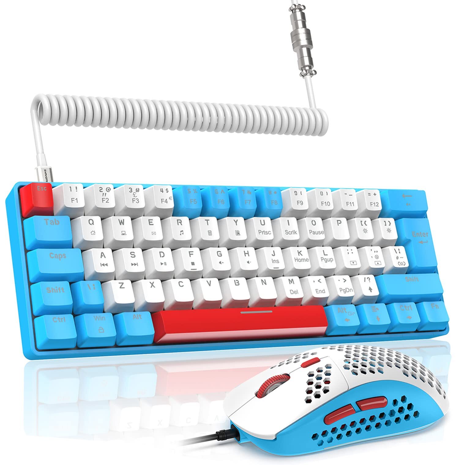 T60PRO 60% Compact RGB Mechanical Keyboard and Mouse Combo with Coiled USB-C Cable