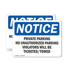 2 Pack Private Parking No Unauthorized Parking OSHA Notice Sign Decal Metal