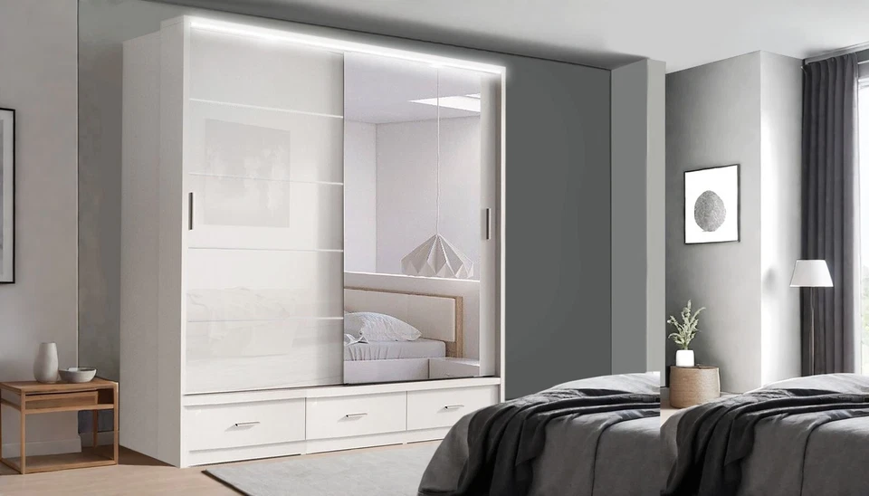 RAC3 Bedroom Sliding Wardrobe with LED Light: Sleek, Stylish, and Functional