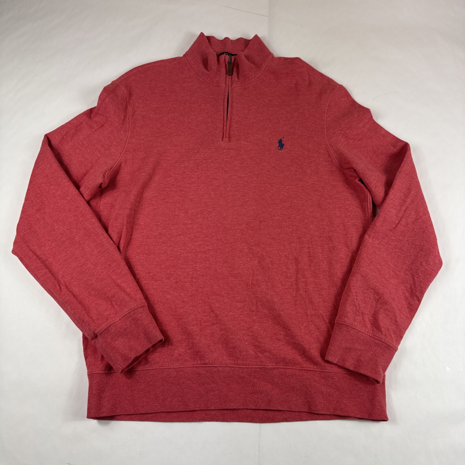Polo Ralph Lauren 1 4 Zip Pullover Uomo M Rosso Heather Felpa Preppy Blu Pony