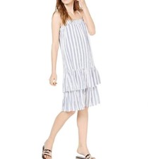 MICHAEL KORS NEW Women's Petite Striped Drop-waist Tiered Slip Dress TEDO