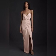 EVENING DRESS BHLDN FREYA S DUSTY PINK V NECK DRAPE LONG ANTHROPOLOGIE NWT $220