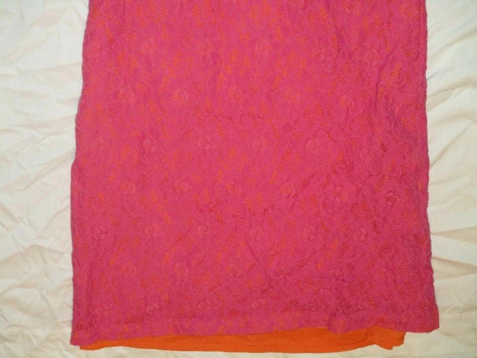 Nicole Miller Lace Dress Girls Size XL Children's Pink Orange Flowers Zip Back - Image 3 of 4