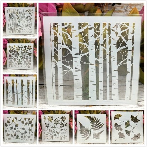 8Pcs Layering Stencils Tree Leaf Ginkgo Scrapbooking Coloring Wall Paper Card