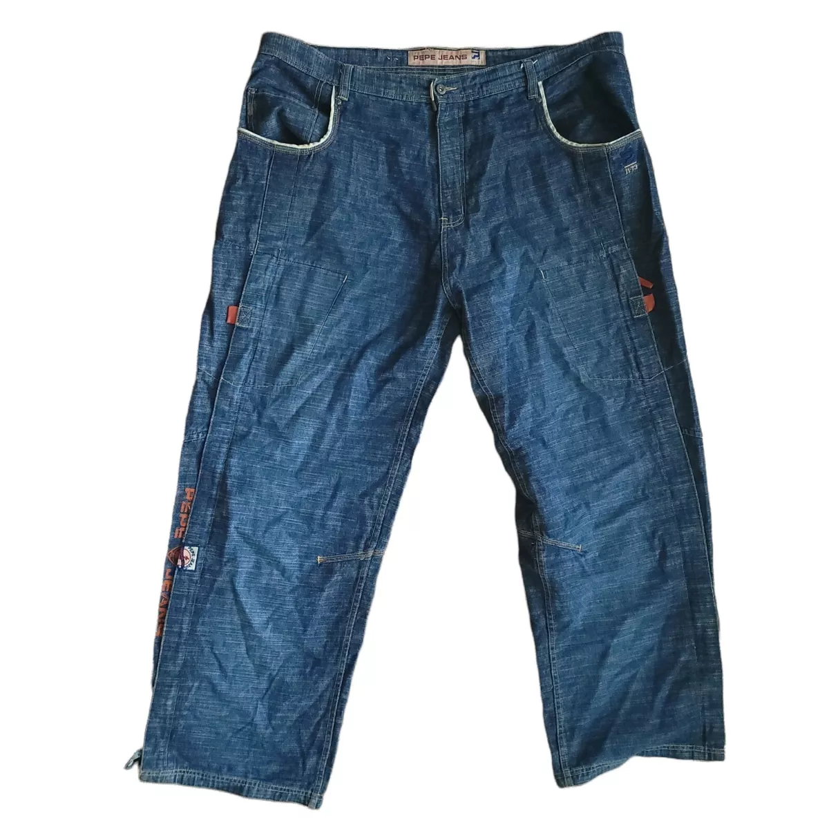Vintage PEPE Mens Jeans Denim Blue Wash Pants Baggy Relaxed Zip Leg 90s Size 46
