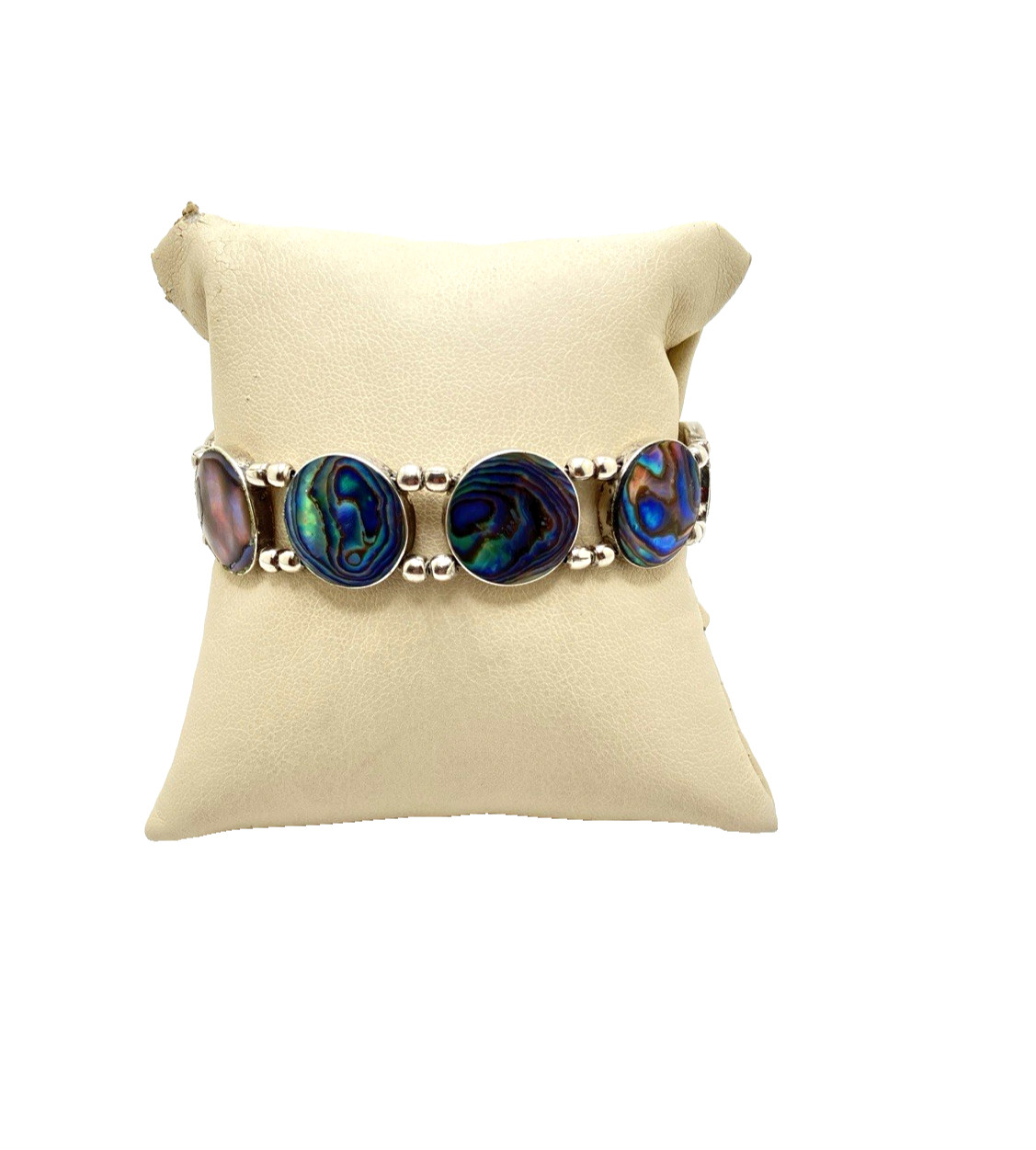 Abalone Shell Panel Link German Silver Bracelet 7… - image 1