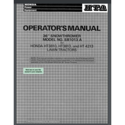 #ad Honda 36 inch Snow Blower Attachment SB1013 A Owner amp; Parts Manual 41 pages $15.95