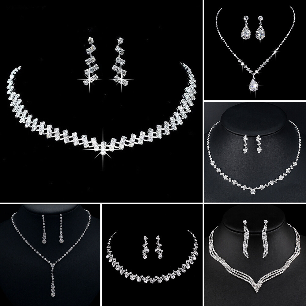 Set Gioielli Da Sposa In Argento Con Strass - Collana E Orecchini Per Matrimonio E Occasioni Speciali - Foto 8