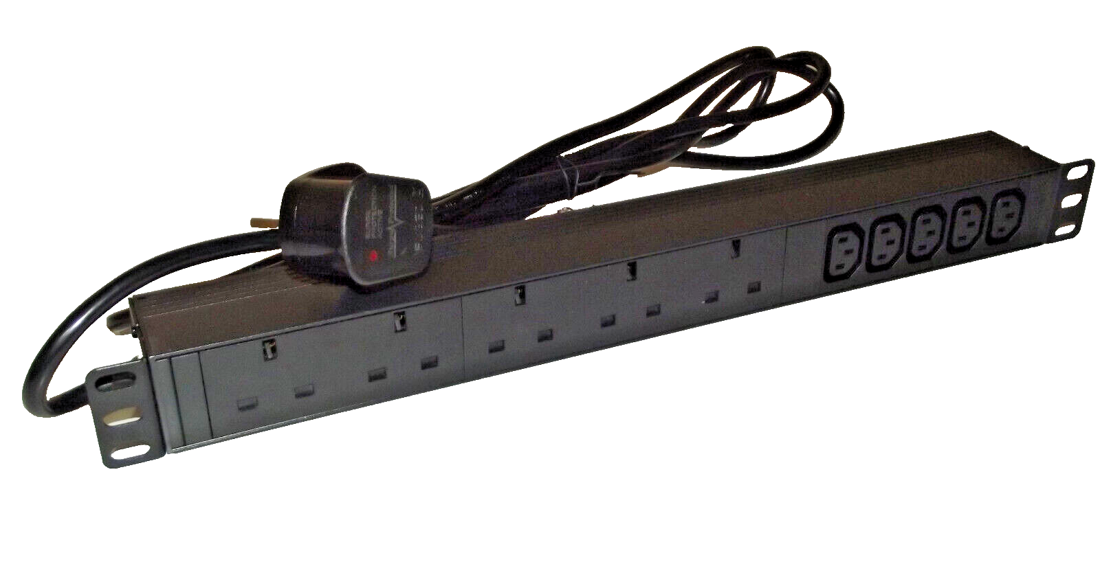 SURGE PROTECTED 10 way (5UK + 5 IEC C13) PDU 1U 19"" Horizontal Rackmount