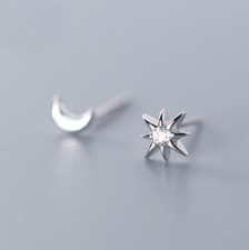 Tiny Star Moon Earrings 925 Sterling Silver CZ Stud Baby Size A1499