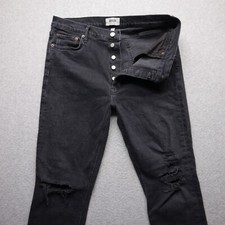 AGOLDE Jeans Womens 32 Nico Button Fly Black Wash Distressed High Rise Slim L27"