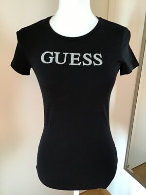 Guess T-Shirt schwarz mit silber Glitzerlogo Gr. S