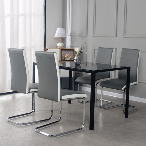 Black/White/Grey Glass Dining Table with 2 / 4 / 6 chairs Option Home Furniture - Picture 2 of 24