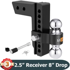 2.5" Receiver 8" Drop/Rise Adjustable Tow Hitch Dual Ball Mount Trailer 18500 lb