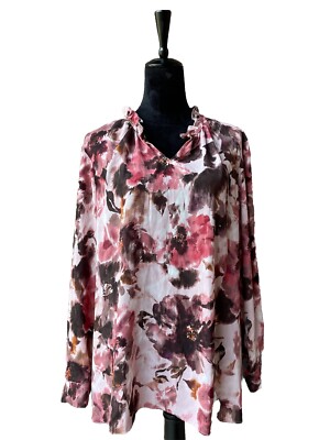 Simply Vera Wang Womens Size XLRuffle Neck Blouse Tunic Top Family Dinner  Spring