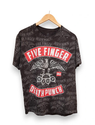 Hanes Five Finger Death Punch T-Shirt L Herren Schwarz Band Tee Metal All Over Print