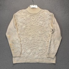 Outlander Collection Sweater Womens Medium Beige Wool Embroidered Floral Vintage