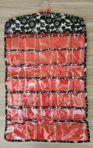 Hanging Jewelry Organizer Pocket Clear Vinyl Storage Gold Trim Closet Hanger - Picture 2 of 3