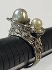 Vintage Sterling Silver Brutalist Baroque Cultured Pearl Statement Ring 10.25