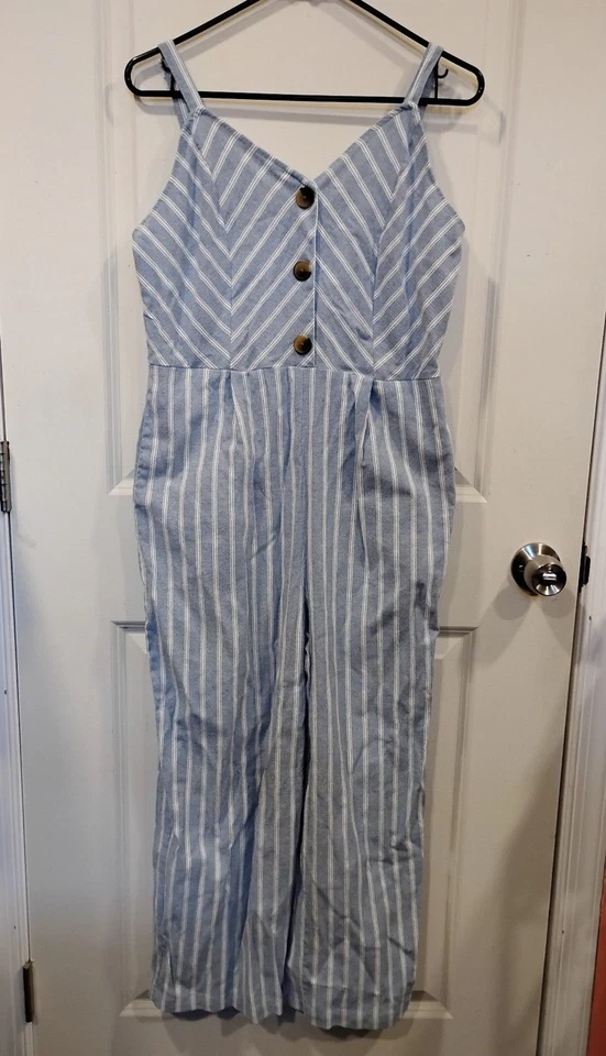 Mono para mujer Robert Louis mezcla de lino recortado pierna ancha azul grande Foto 2 de 4