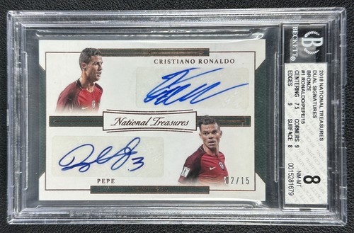 CRISTIANO RONALDO PEPE BGS 8 2018 PANINI NATIONAL TREASURES DUAL AUTO BRONZE /15