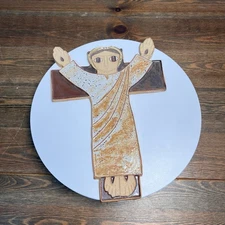 Vintage St Andrew's Abby Glazed Tile Wall Plaque Jesus on the Cross 11"x8"