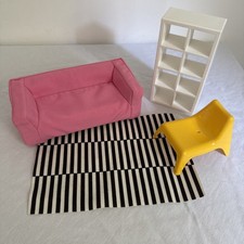 Huset 4 piezas IKEA Casa de Muñecas Juego de Muebles de Salón Sofá Rosa Amarillo Silla Alfombra