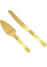 Gold Elegant Cake Knife and Server Set, Steel Plated Blades with Acrylic Handles