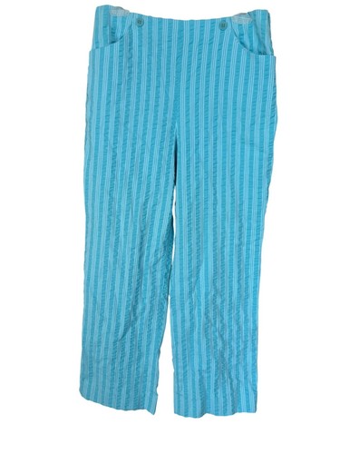 Talbots Seersucker Pastel Aqua Blue Capri Pants Size 12 Stretch Pockets USA - Picture 6 of 8