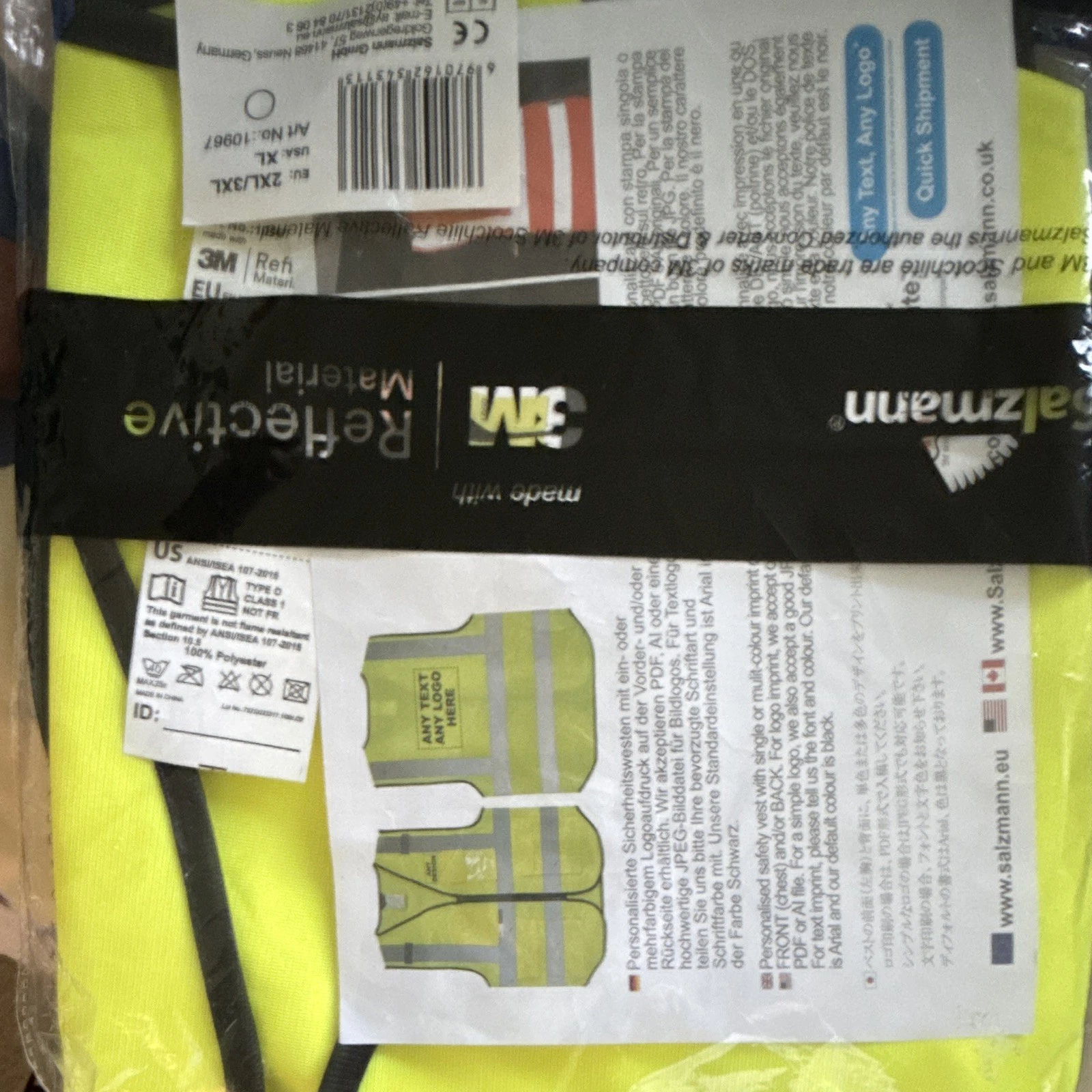 Salzmann Hi-Vis Yellow Reflective Safety Vest Silver Stripes Size XL 10967 image 1